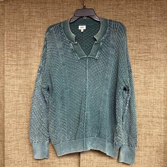 BKE openwork forest green washed effect cotton sweater - Picture 1 of 5
